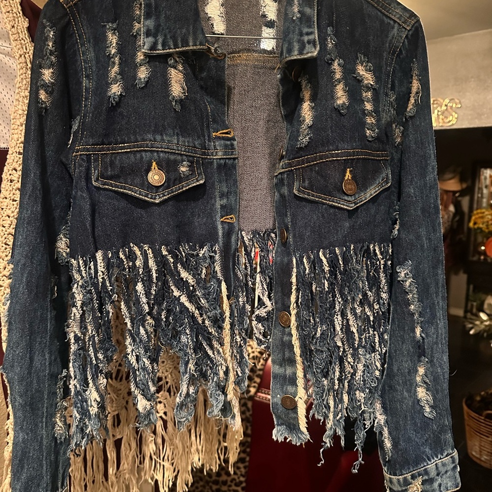 Thrill Blue Denim Jacket with Distressed Details